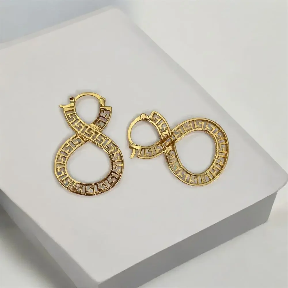 Infinity Greek Key Gold Hoops - Picture 3 of 6